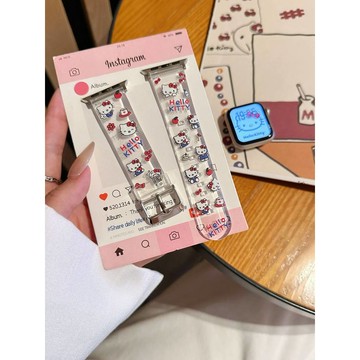 適用於 Apple watch 11 10 9 8 7 6 透明滿屏kt貓錶帶 蘋果新款42 44 45 46m氣質腕帶