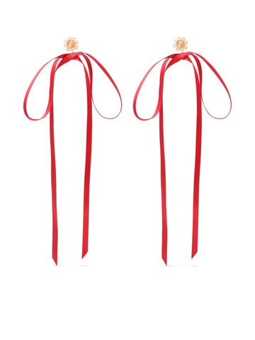 Simone Rocha - ribbon-bow earrings - women - Polyester/glass - One Size - Red