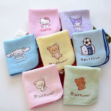【臺灣-出貨】日單原單三麗鷗卡通刺繡方巾 全棉手帕擦手巾可愛kitty輕鬆熊