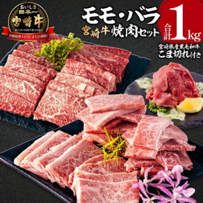 ふるさと納税 宮崎市 宮崎牛モモ・バラ焼肉 宮崎県産黒毛和牛こま切れ セット 合計1kg(宮崎市)