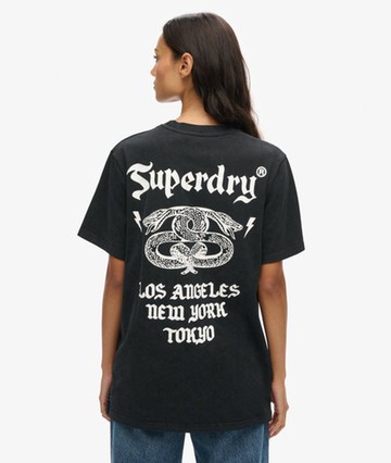 Superdry Women's Oversized Retro Rock Graphic T-shirt Black Size: XL
