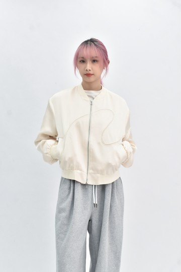 (F) mo bo 羅紋造型棒球杏色外套