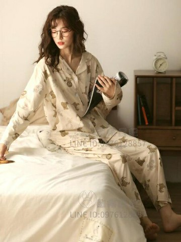 睡衣女春秋薄款純棉長袖大碼200斤家居服兩件套裝【倪醬小鋪】