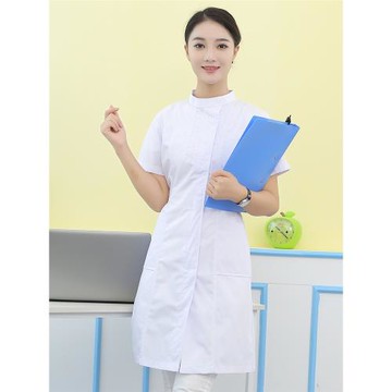 護士服偏襟立領捏折長袖女冬粉短袖娃娃領修身工作服夏季藍色大褂