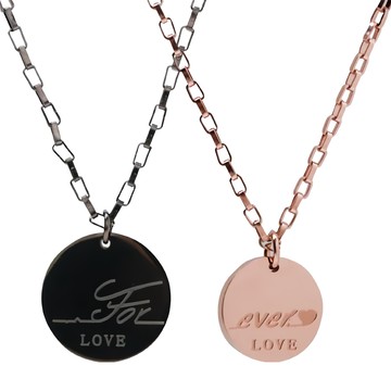 RADIANT STAR 璀璨之星 永恆的悸動 1+1 心跳刻痕情侶鈦鋼項鍊對鍊禮盒 ATS171  男款26.7 x 1.9cm + 女款21.4 x 1.4cm  黑色 + 玫瑰金