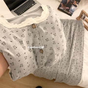 帶胸墊韓系小熊德絨睡衣女秋冬季加厚保暖寬松可外穿家居服套裝冬