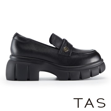 TAS 復古真皮鋸齒厚底樂福鞋 黑色 #45064