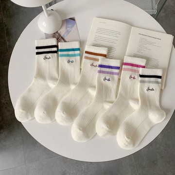 【Super Q】315#繽紛兩槓中筒襪 中筒襪 小腿襪 ins襪 中筒襪 襪子 襪子女 抹襪 長筒襪 長襪 女襪