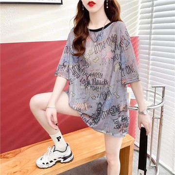 歐貨大版冰絲速干短袖t恤女夏季2025年新款寬松中長款遮屁股上衣