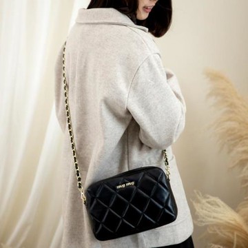 MYMY 低調奢華 菱格方桶包 (羊皮/小香風/雙層/側背/菱格/黑金鍊條)