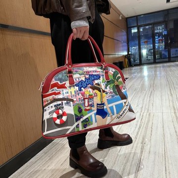 包包女2025新款意大利海港主題刺繡手提包大容量貝殼包海邊度假包