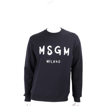 MSGM 字母印花毛圈襯裡黑色棉質長袖運動衫 大學T(男款)