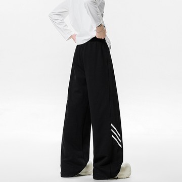 【HOT 本舖】男装美式cleanfit白花灰直筒休閒褲高級感三條織帶重磅衛褲秋季慵懶風