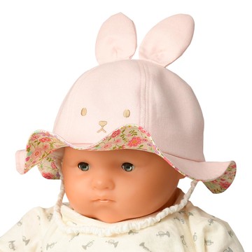 akachan honpo - 寬簷帽-兔耳 小花-粉紅色