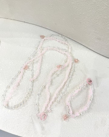 粉紅蕾絲斜挎手機鏈