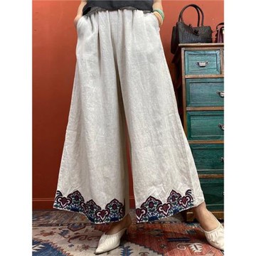 棉麻闊腿褲流蘇裝飾文藝復古寬松大碼長褲寬松闊腿瘦垂感2025新款