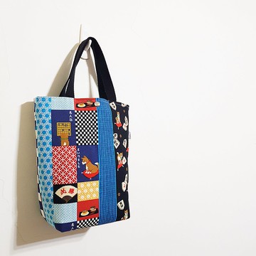 【日式傳統花紋-藍】出門隨手袋!! 雙杯沒問題!! 托特包 手提袋