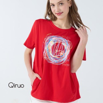 【Qiruo 奇若】春夏專櫃大紅上衣2010D 圓線塗鴉圖案設計