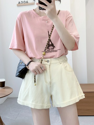 惠衣閣春夏女高腰牛仔褲牛仔短褲韓版寬松休閑褲牛仔熱褲闊腿褲