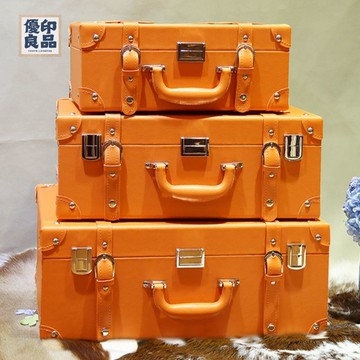 免運 收納箱 復古收納箱 手提箱 木箱 橙色皮革收納箱樣板房衣帽間整理儲物箱攝影拍攝手提箱子裝飾擺件工廠現貨直銷 全館折扣 特惠/新品特價 5y75