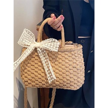 2026編織包女夏沙灘度假斜挎包風草編包包百搭手提復古野餐單肩包