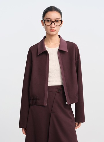 撞色拼接領短版拉鍊外套