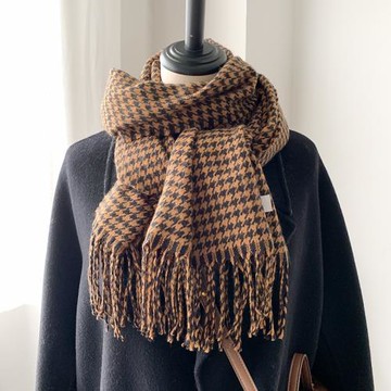 韓國東大門日系復古千鳥格子圍巾女秋冬季韓版百搭情侶流蘇圍脖男