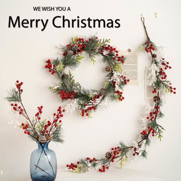 圣誕節裝飾品圣誕花環藤條牛角裝飾圣誕櫥窗場景裝飾墻面布置