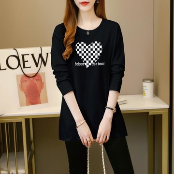 黑色長袖t恤女秋冬疊穿打底衫2025新款韓版寬松遮臀中長款上衣潮