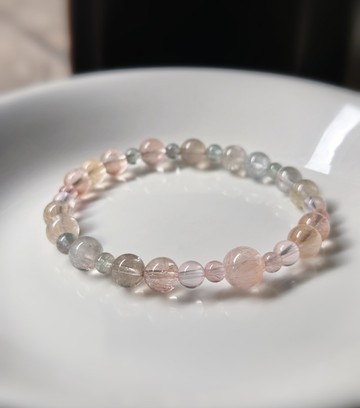 光的漸層・冰透兔毛 彩碧璽 粉晶 水晶手鍊