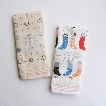 日本 kontex 100%純棉多功能日本棉紗長巾 (大頭貓/襪子貓) - 襪子貓