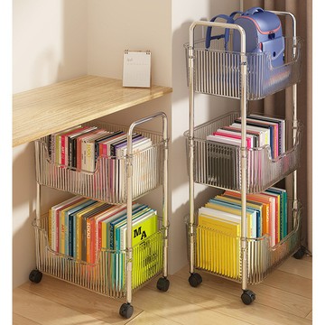 亞克力書包架落地置物架家用書架零食收納架可移動小推車桌下書櫃