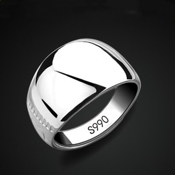 【川澤百貨】實體店990純銀光面戒指 男女情侶對戒日韓簡約足銀開口內刻福字