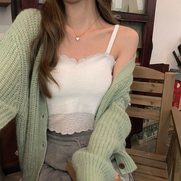 8369 人再三消費🎇吊帶背心美背內衣女帶胸墊蕾絲白色法式修身外穿內搭打底抹胸裹胸LB5H