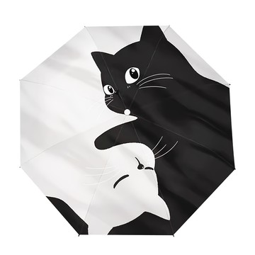 Well Life 悅生活 GoTrip微旅行 太極貓八骨晴雨傘 4入組 五折手動款 展開尺寸95x56cm  黑色 + 白色