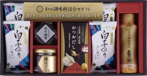  和の調味料詰合せ 白子味のり だし塩のり (8切5枚)×4 伊賀越天然醸造醤油 (シュリンク) (200ml) のり佃煮瓶詰