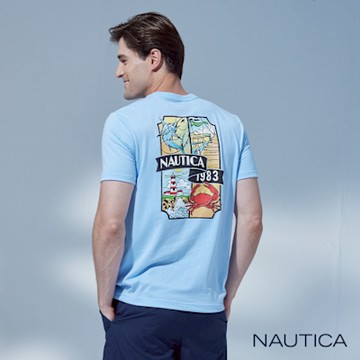Nautica 男裝 漫畫風海洋圖騰印花短袖T恤-藍色