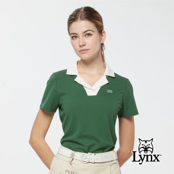 【Lynx Golf】首爾高桿風格！女款合身版吸濕排汗涼感彈性特殊領型短袖POLO衫/高爾夫球衫-綠色