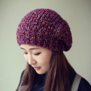 韓版秋冬季保暖混色護耳毛線帽堆堆帽貝雷帽女士針織帽子月子帽女1入