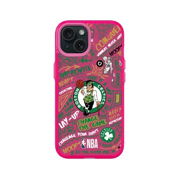 iPhone 15 Clear 粉漾桃 - NBA - 塗鴉系列-波士頓塞爾提克 Boston Celtics - Graffiti