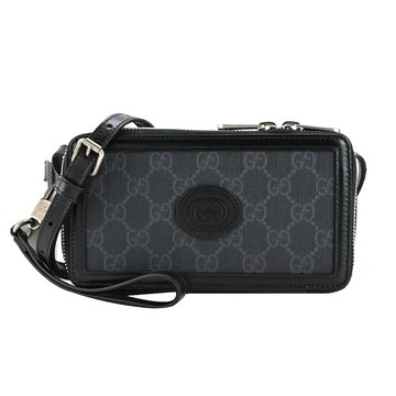 [平輸版] GUCCI 經典Retro系列GG Supreme帆布迷你斜背包(黑灰)真品平輸