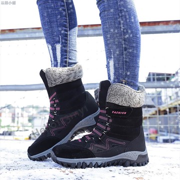 冬季女士靴子高品質保暖中小腿雪靴女士繫帶舒適女士靴子喬斯保險女性女性 9JRX