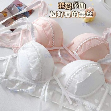 【臺灣-出貨】法式浪漫少女蕾絲性感內衣小胸聚攏無鋼圈聚攏顯大純欲文胸套裝06i9
