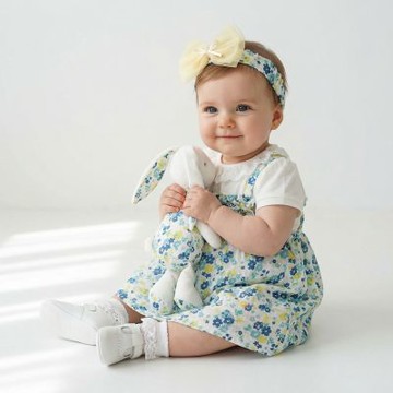 PIPPY 田園印花蝴優雅蝶結吊帶裙 3入組 藍