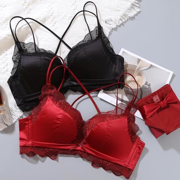 無痕薄杯三角本命年紅色文胸套裝無鋼圈白色少女美背小胸內衣