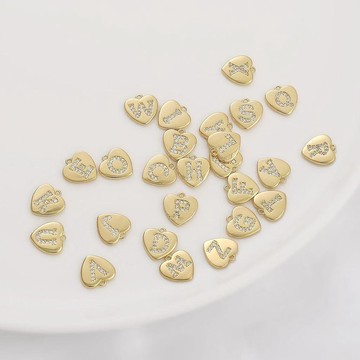 DIY飾品✨ 微鑲鋯石14K包金保色26個字母桃心吊牌diy別針掛件項鍊裝飾品配件 DIY串珠 手作材料 飾品配件