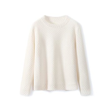 法單時尚 精致鏤空蕾絲邊工藝 100%純山羊絨衫女圓領加厚套頭毛衣