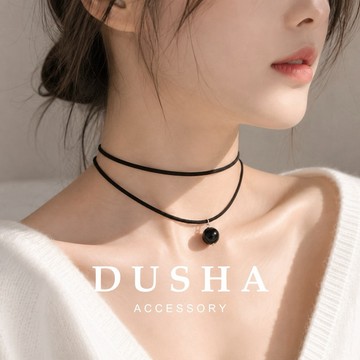 客製化鏈長🇹🇼台灣手工製作 頸鏈 麂皮雙層黑珠 - BEMYLOVE & DUSHA