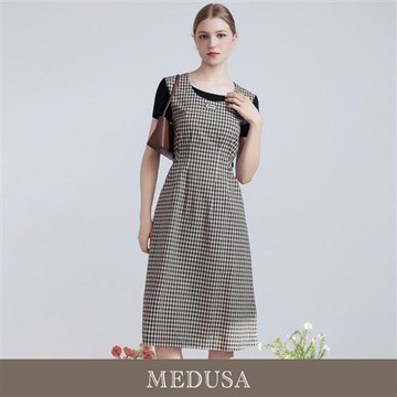 現貨【MEDUSA 曼度莎】簡約學院風格紋假兩件洋裝（M-XL）｜格紋洋裝 學院風洋裝 假兩件設計