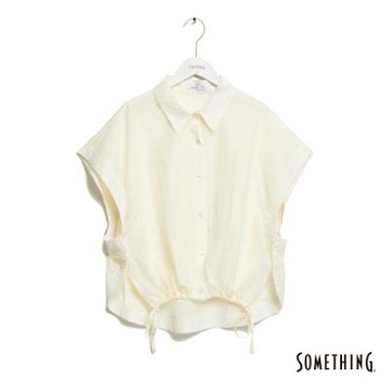 SOMETHING 女裝 前短後長抽繩襯衫-米白色